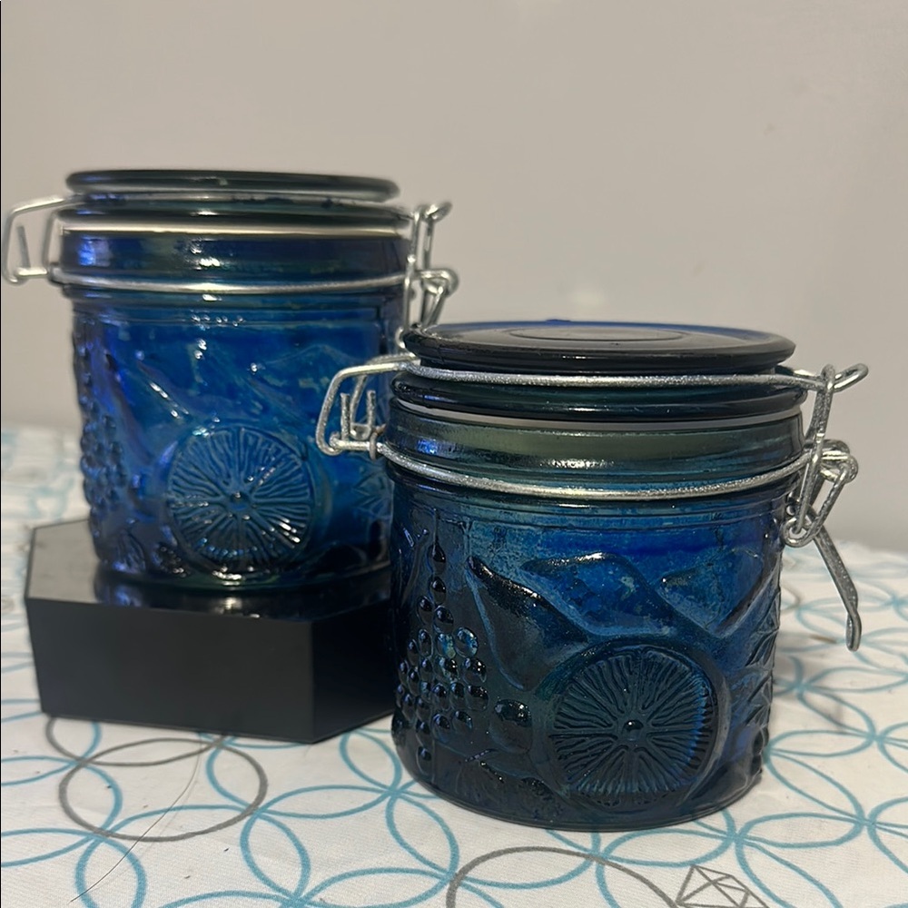 Vintage Blue flash color Glass Storage Jars with Lids